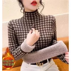 Women Clothing Fleece Thick Sweaters Winter Warm Wool Slim Vintage Knitted Pullovers Winter Chic Elasticity Turtleneck Knitwear