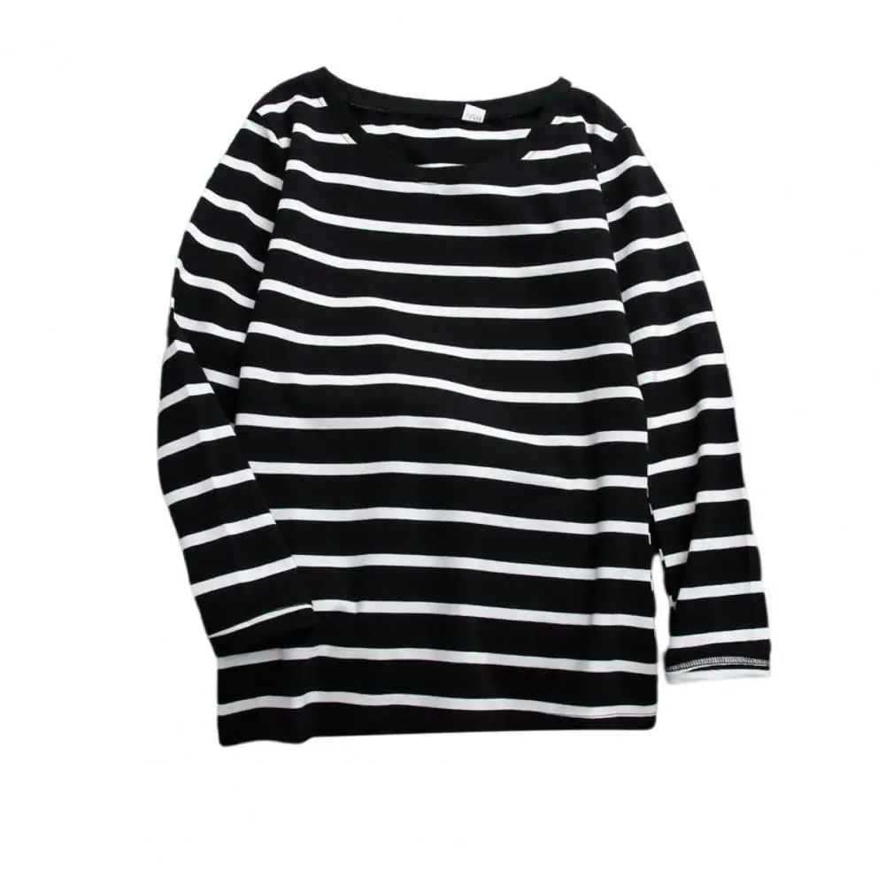 Bottoming Shirt Sweat Absorbing O-Neck Anti Pilling Classic Striped Print Korean Style Pullover Blouse Tee Shirt Stretchy