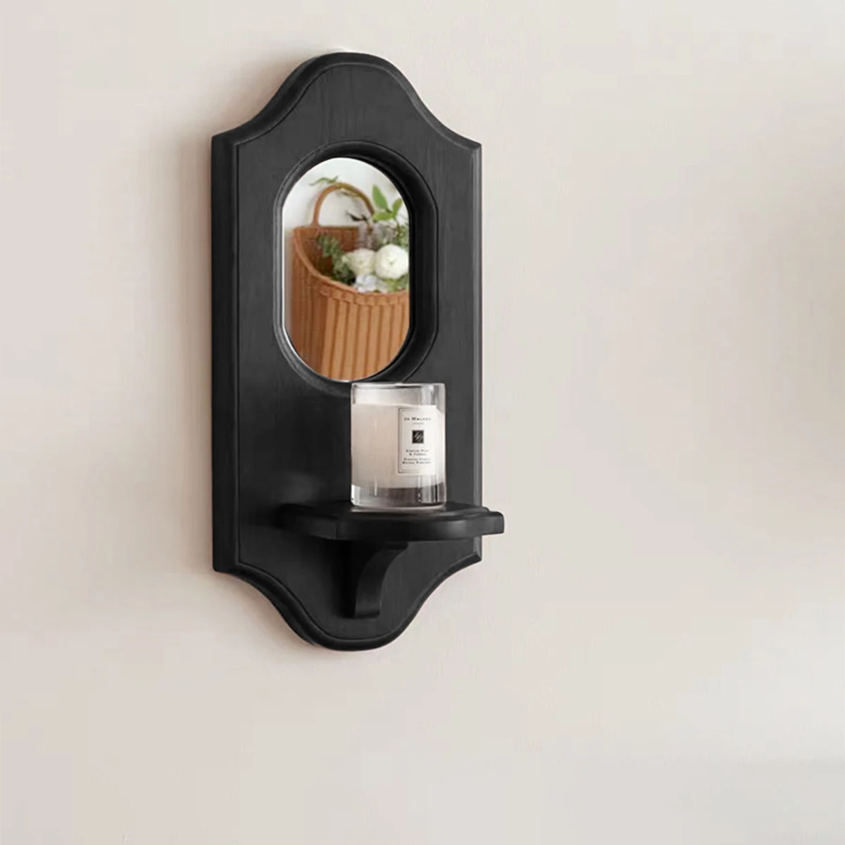Vintage Wooden Wall Shelves Retro Design Hanging Mirror Functional Storage for Candles & Plants Wall Rack for Cafe & Home Gifts