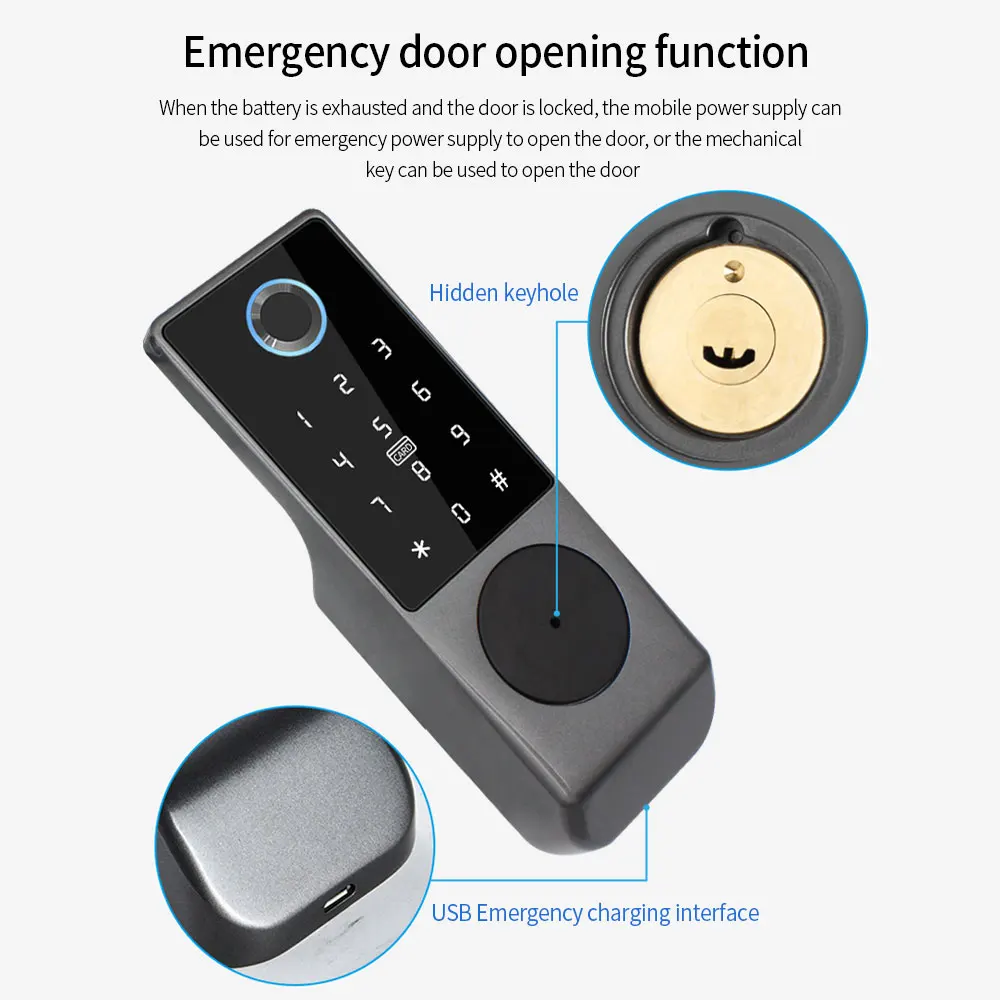 Tuya Wifi App Bediening Slimme Vingerafdruk Rfid Kaart Buitendeur Intelligent Slot Keyless Motor Velg Lock Google Alexa Waterdicht