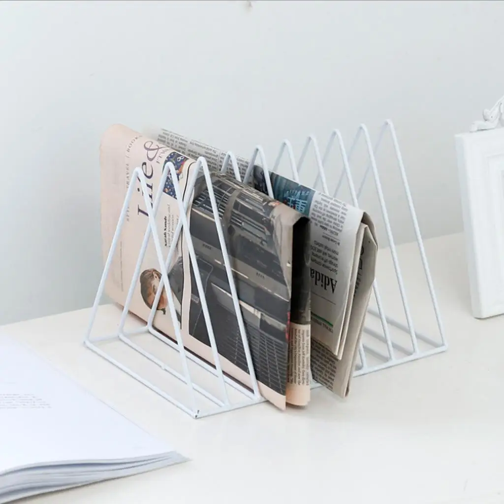 Iron Triangular Bookshelf Desktop Newspaper Storage Rack Office File Bookend