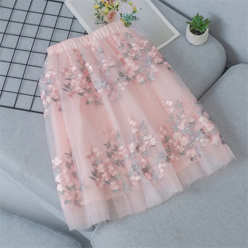 Teen Girls Skirts Embroidery Kids Sequin Skirt for Girls 2026 Summer Dance Long Skirt Princess Skirt Elastic Waist Child Clothes
