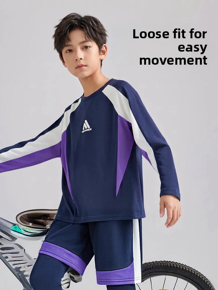 Quick Dry Long Sleeve Children's Sports Wear Outdoor Basketball Training Two Piece Set for Big Kids Autumn New Style Male Child