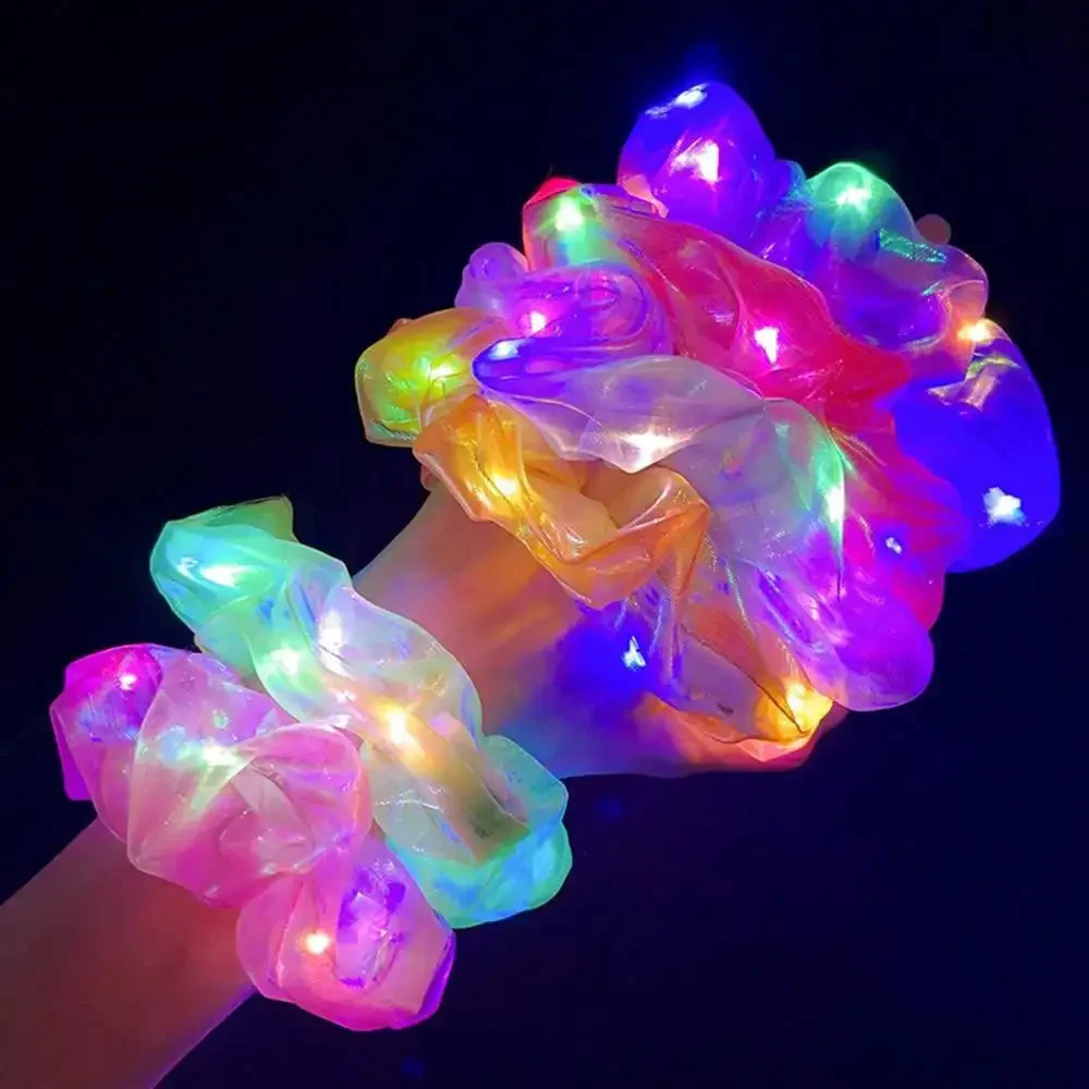 5-50pcs LED Luminous Scrunchies Hairband Ponytail Holder Headwear Elastic Satin Hair Bands Girl Hair Accessories for Party