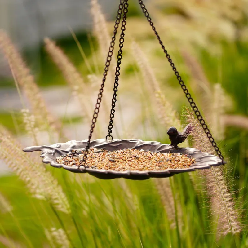 

【ORNAMENT】Подвесная кормушка для птиц - Дизайн с цепочкой из листьев - Декоративная садовая станция для кормления птиц из кованого железа