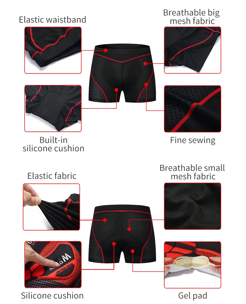 WOSAWE Upgrade Cycling Shorts Men Cycling Underwear Pro 5D Gel Pad Shockproof Padded Underpant Bicycle Shorts Bike Underwear