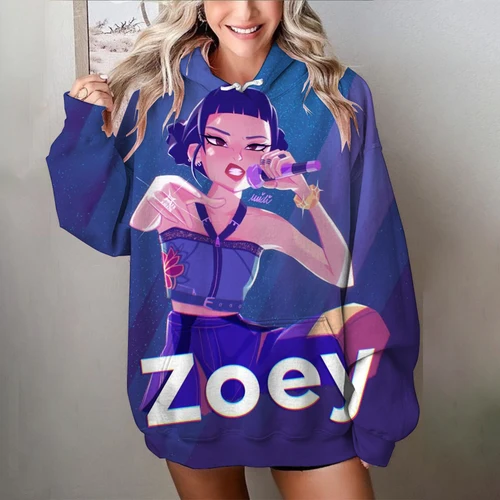 Imagen 1 del producto Nueva sudadera con capucha KPop Demon Hunters para mujer, Sudadera con capucha cálida de otoño/invierno, sudadera de manga larga con gradiente de estrella ""Zoey"" Word Fashion
