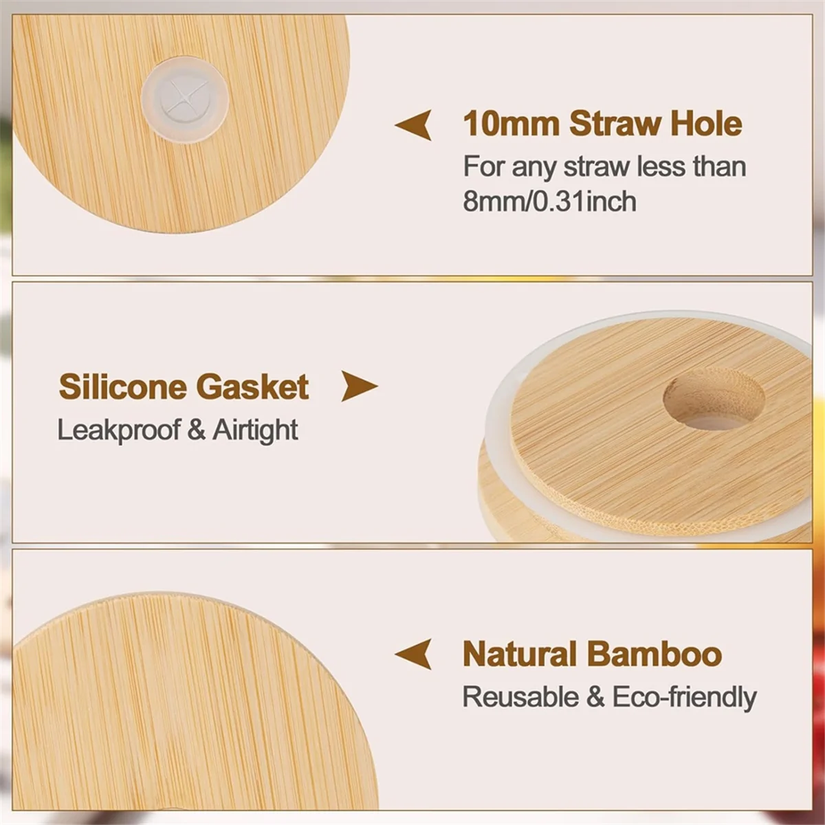 

bamboo lids for glass cups Bamboo Lids with Straw Hole 2.76inch/70mm Canning Lids with Silicone Ring for Regular Mouth Drinking