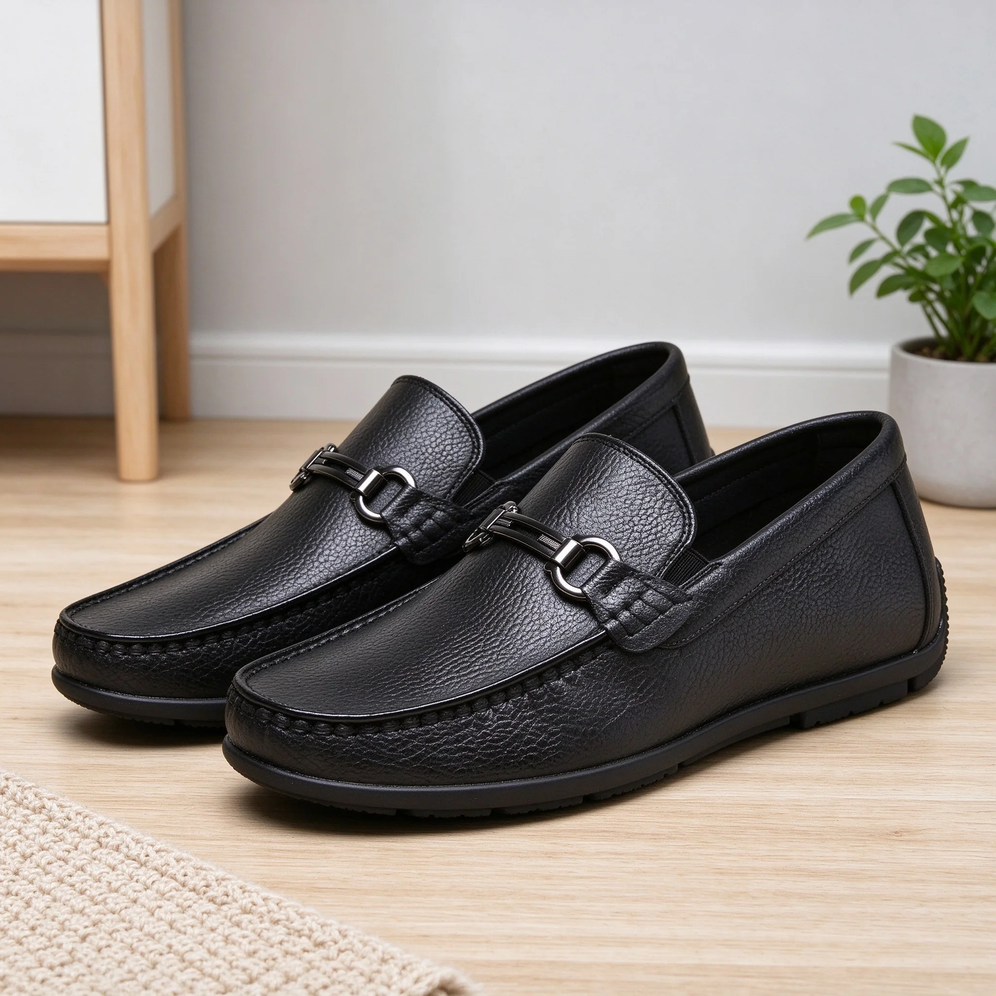 Desai Men's Horsebit Loafers Grain Leather Faux Slip On Casual Shoes Comfortable Lightweight Moccasins Autumn Winter