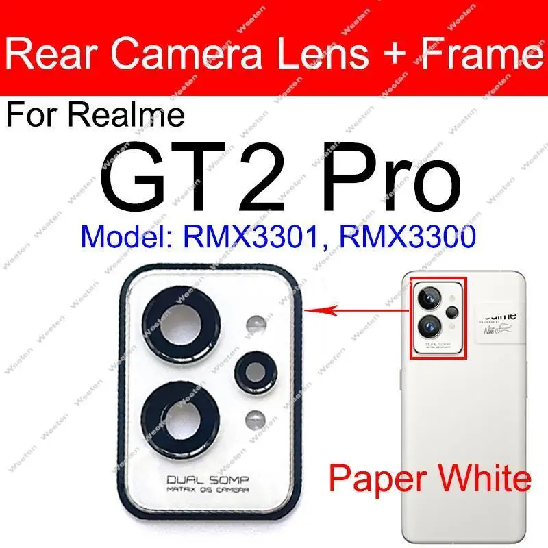 For Realme GT 2 Pro GT2pro Rear Camera Glass Lens Cover Back Camera Lens Glass with Frame Holder Replacement