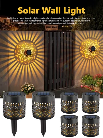 2PCS Mandala Pattern Projection Solar Wall Lamp, Outdoor Waterproof Solar Decorative Light for Garden Yard Fence Balcony Wall