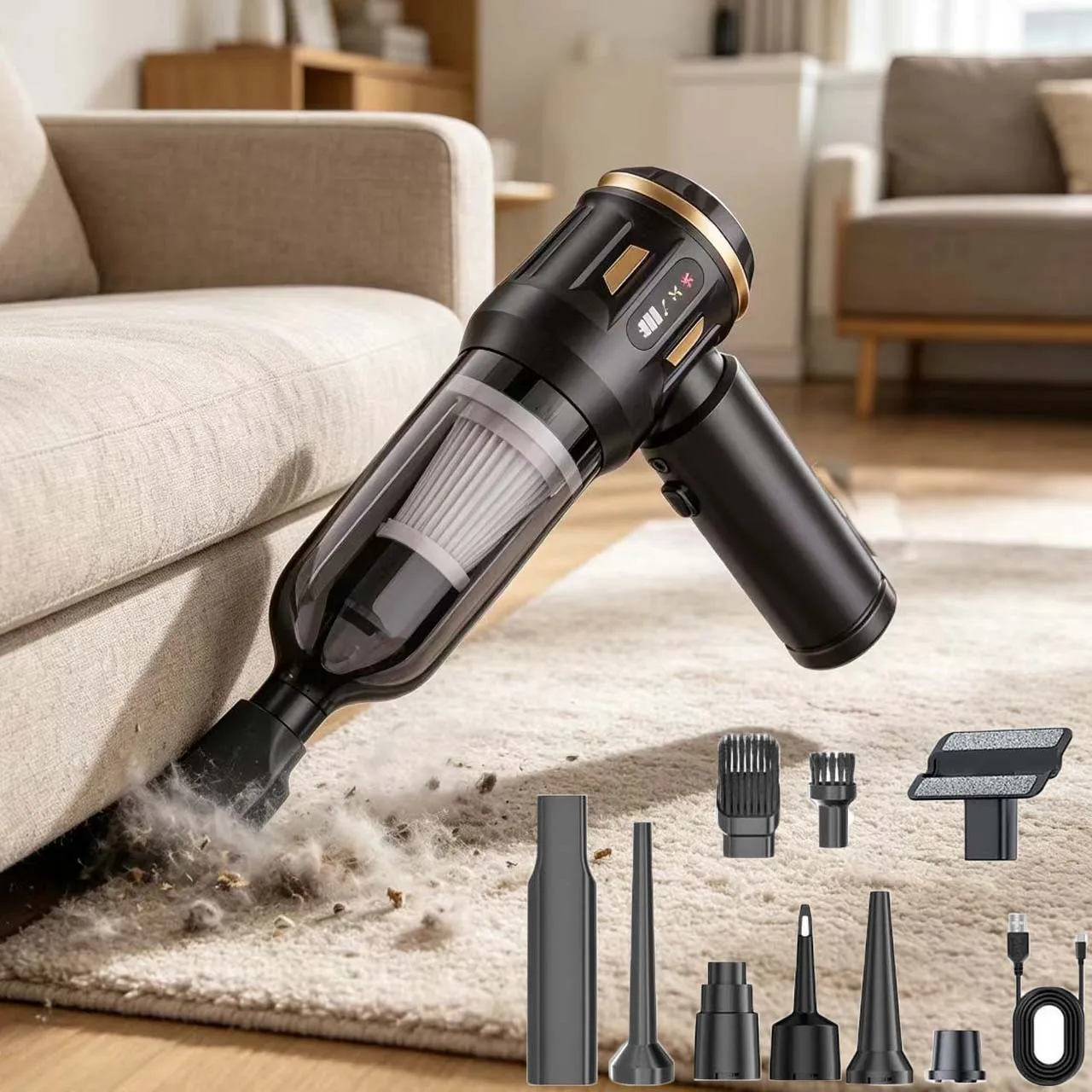 Wireless Car Vacuum Cleaner Brushless Motor 19000Pa Suction Blower 3 Speeds USB-C Rechargeable For Home Auto Cleaning Tool