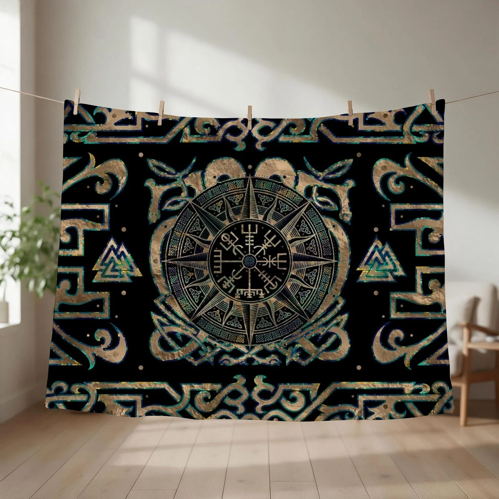 Vegvisir - Viking Compass Ornament Throw Blanket couch cozy soft plush fuzzy picnic outdoor blanket