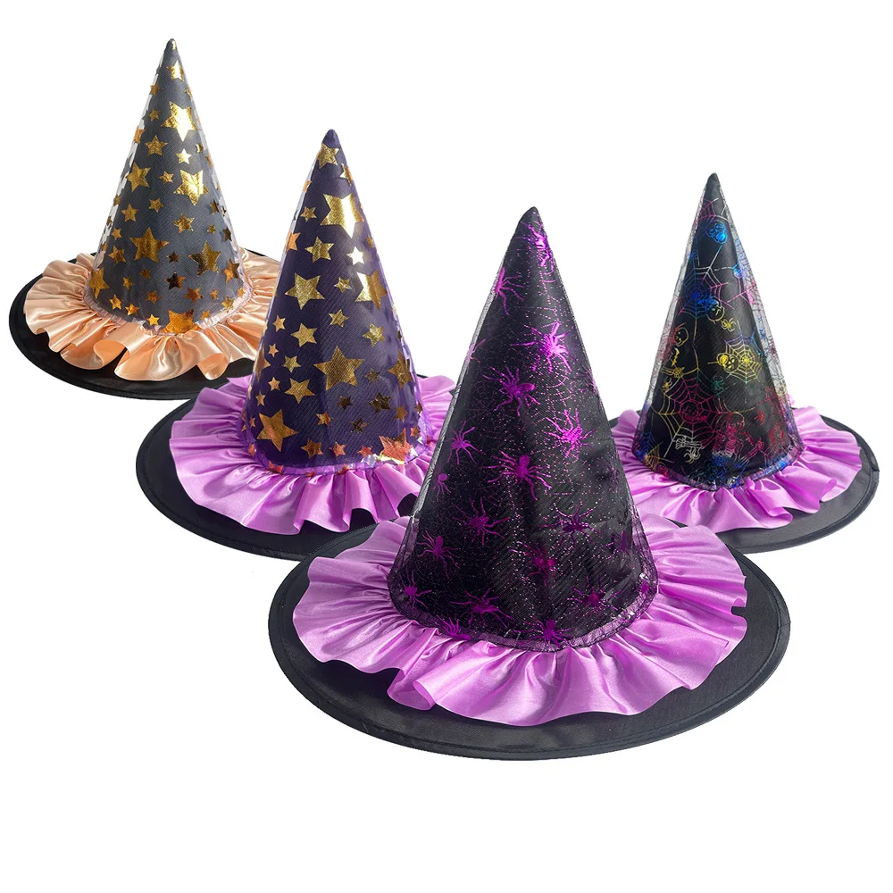 Kapelusz Czarownicy z Siatki Rekwizyty na Halloween Imprezę Maskaradę Akcesoria do Kostiumu Duch Pięcioramienna Gwiazda Kapelusz Czarodzieja Kapelusz Cosplay