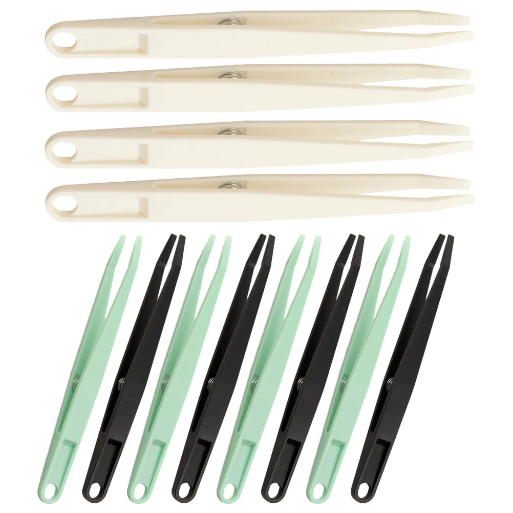 

12pcs Precision Tweezers Set Abs Ergonomic Non-Slip Handle For Diy Craft Jewelry Making Sticker Sorting Long Flat Tip Plastic
