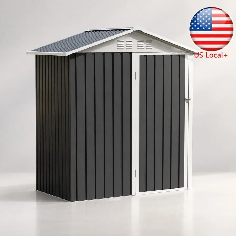Metal Outdoor Storage Shed, 5.4'x4.3', galvanized steel, gray, rust-resistant and weatherproof for backyard, patio, lawn, utili