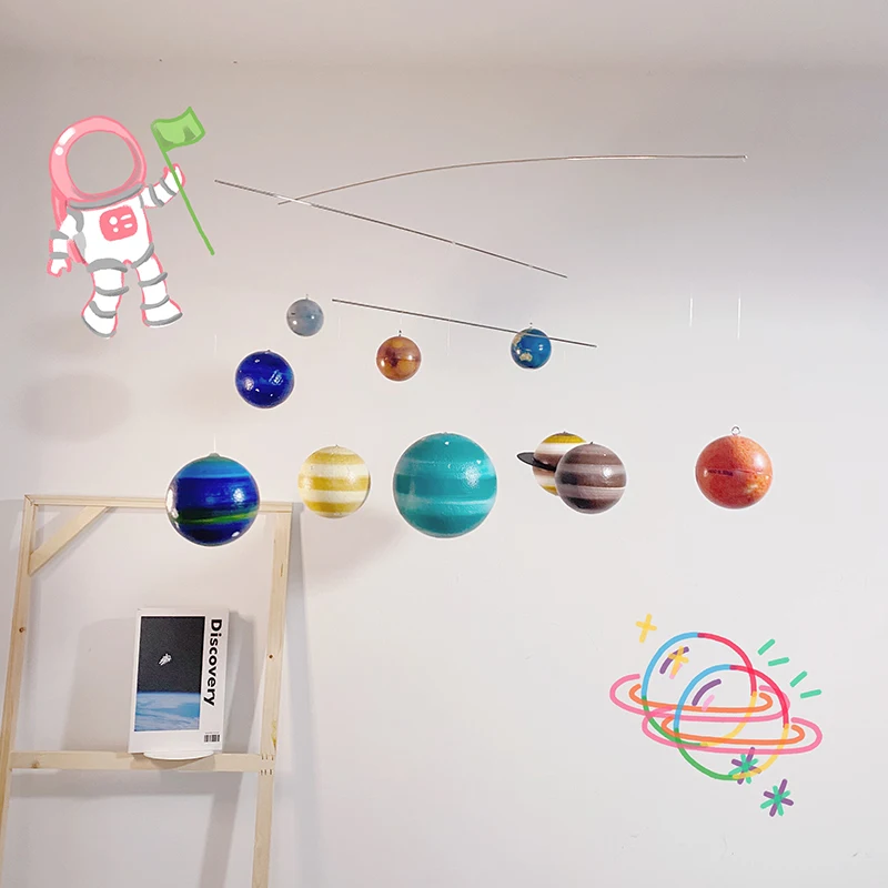 Retro Universe Planet Balance Pendant DIY Material Bag Children\'s Room Decoration Send Sticky Hook New Year Decoration
