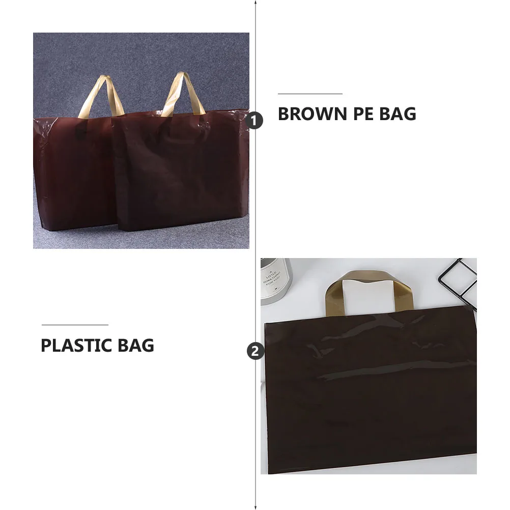 

50pcs Loop Handle Shopping Bags Large Capacity Tote Bag Reusable Plastic Storage Grocery Goodie Bag Coffee Color