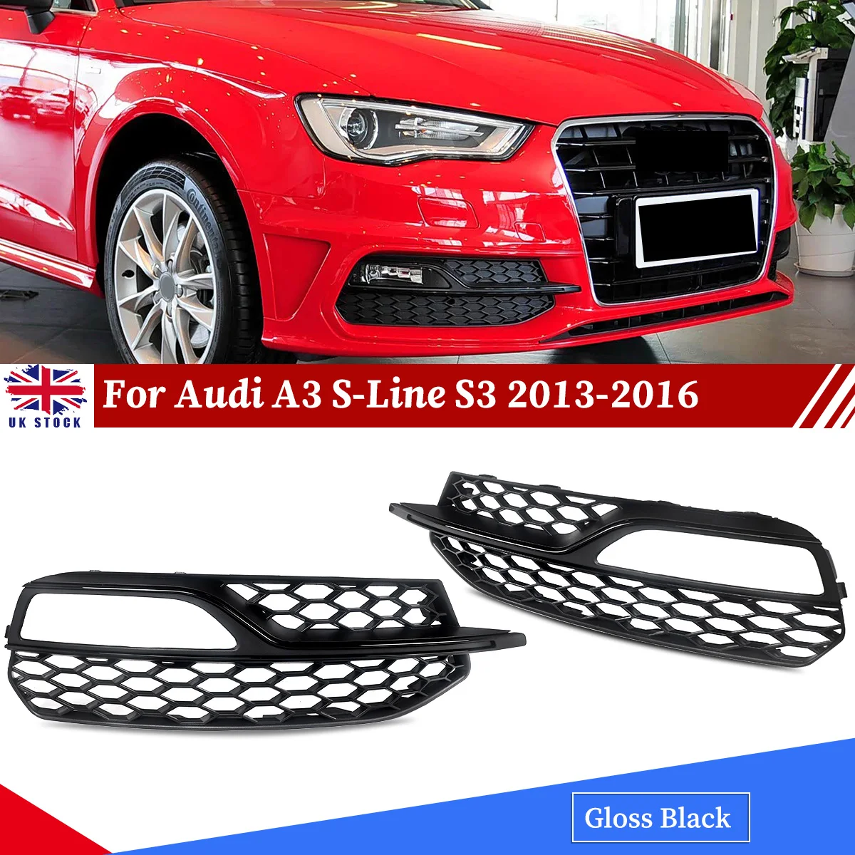 

Front Fog Light Grille Cover For Audi A3 S-Line S3 Hatchback 2013 2014 2015 2016 Pair Honeycomb Front Fog Lamp Cover Grid