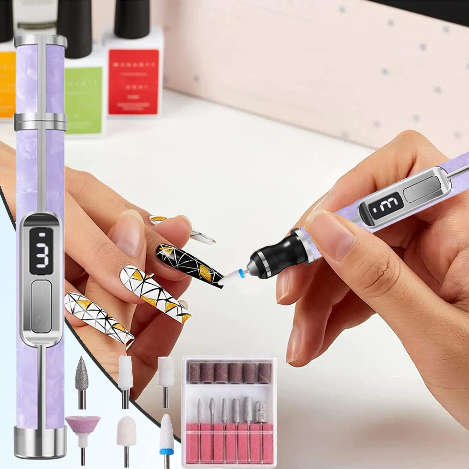 Broca de unhas com 3 velocidades, arquivo de polimento de unhas, portátil, recarregável, removedor de calos de pés para mulheres, meninas, homens, unhas grossas