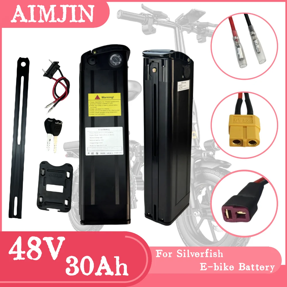 

18650 Lithium-ion Battery Pack 48V 30Ah For Silver Fish Electric Bicycle Battery Bottom discharge port 2-pin