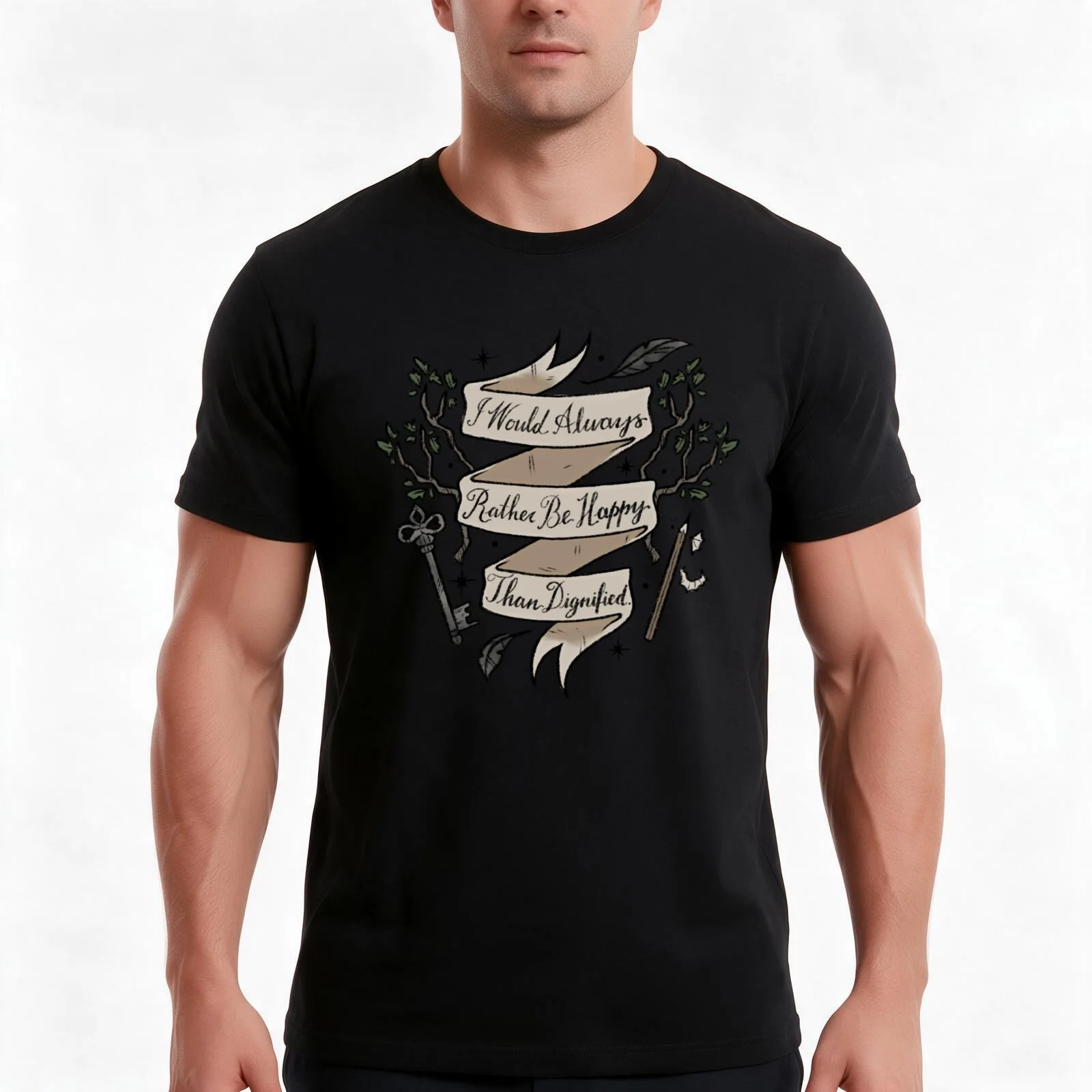 i would always rather be happy than dignified - jane eyre quote T-Shirt Summer Casual Cotton Tee Oversized Streetwear Tops
