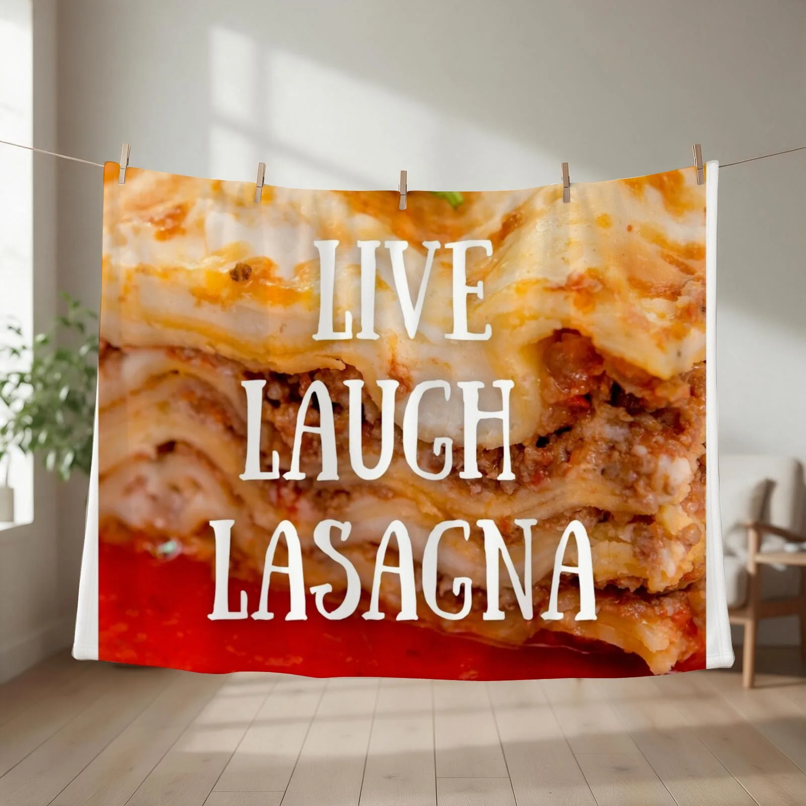Live Laugh Lasagna Throw Blanket couch cozy soft plush fuzzy picnic outdoor blanket