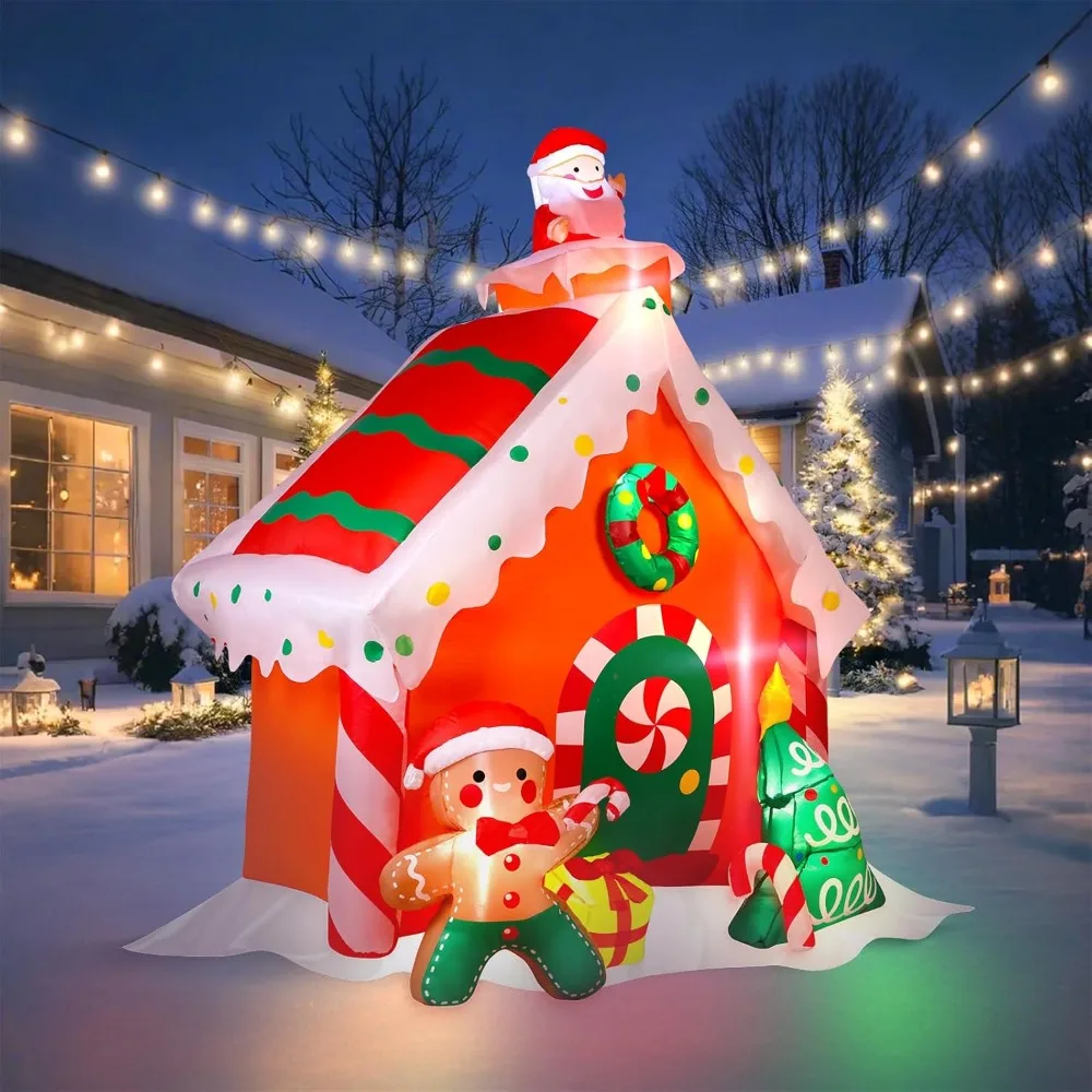 

7.5 FT Tall Christmas Inflatables Gingerbread House Built-in LED Lights Blow Up Christmas Decor for Xmas Party Holiday O