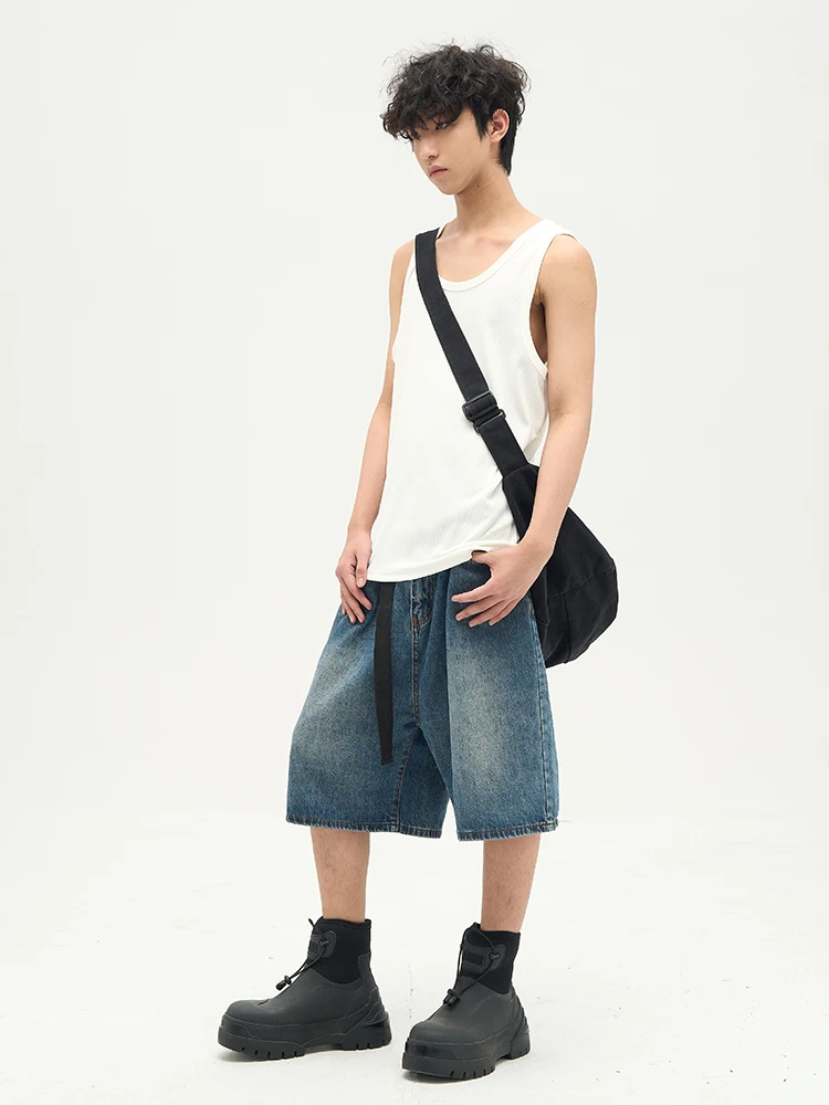 Tailor's Store Men's Fashionable American Style Five-Point Shorts High Street Jeans Casual Loose Straight Cut Summer Wear