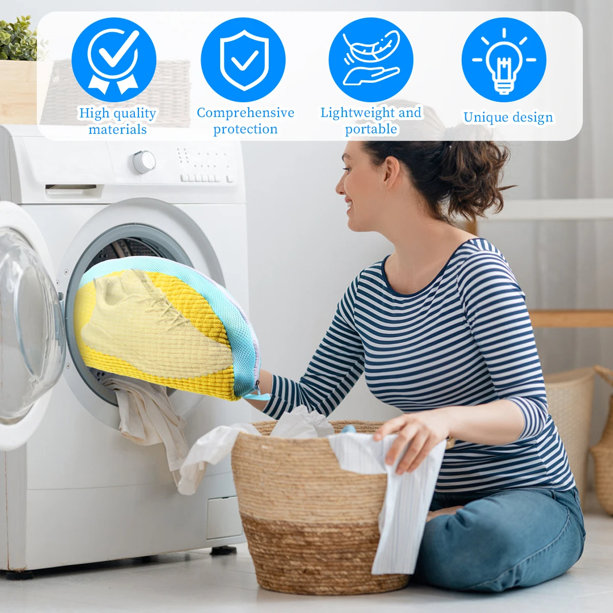 푹신한 섬유 세탁 가방, 면 지퍼, 세탁 그물, 먼지 제거, 변형 방지 신발 의류 정리함