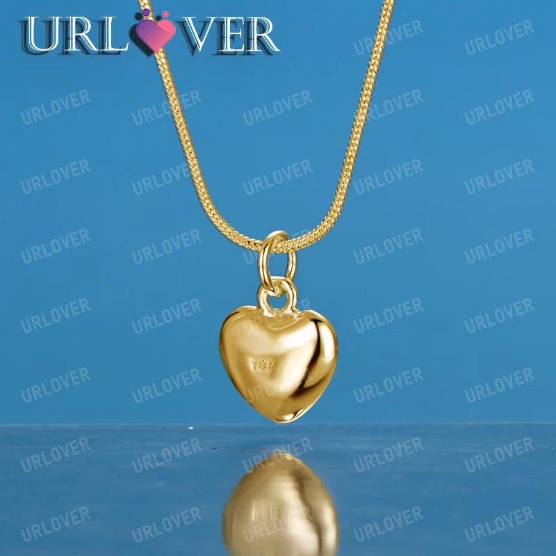 URLOVER 18K Gold Heart Necklace For Woman Men 925 Sterling Silver Neck Chain Party Wedding Engagement Fashion Jewelry Gifts