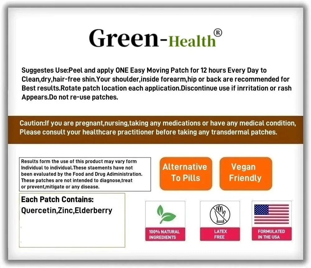 Quercetin Transdermal Patches With Elderberry Zinc Support Immune-30 Patches One Month Supply