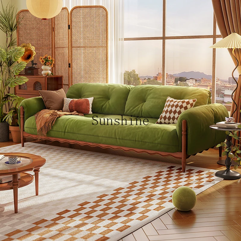 French solid wood living room household small apartment simple modern cream wind cloud straight row sofa