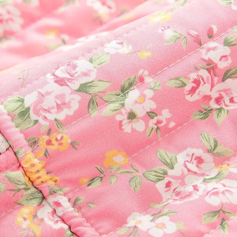 Женская розовая стеганая куртка с цветочным принтом — лоскутный дизайн, воротник-стойка, пуговицы спереди, винтажная повседневная верхняя одежда в стиле бохо