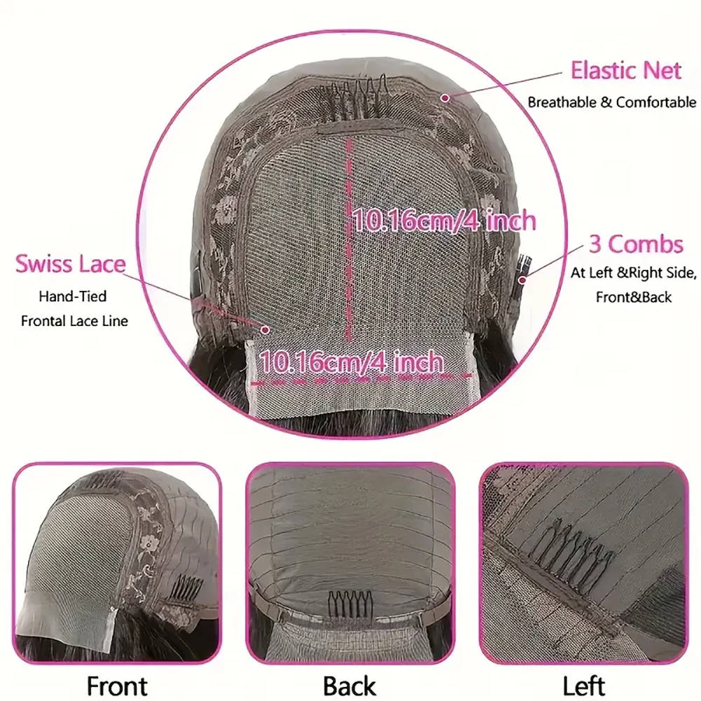 Peruka Body Wave z przezroczystą koronką 4x4, peruki z ludzkich włosów, krótki bob, peruki z ludzkich włosów, wstępnie wyregulowane, w kolorze pianino i naturalnym.