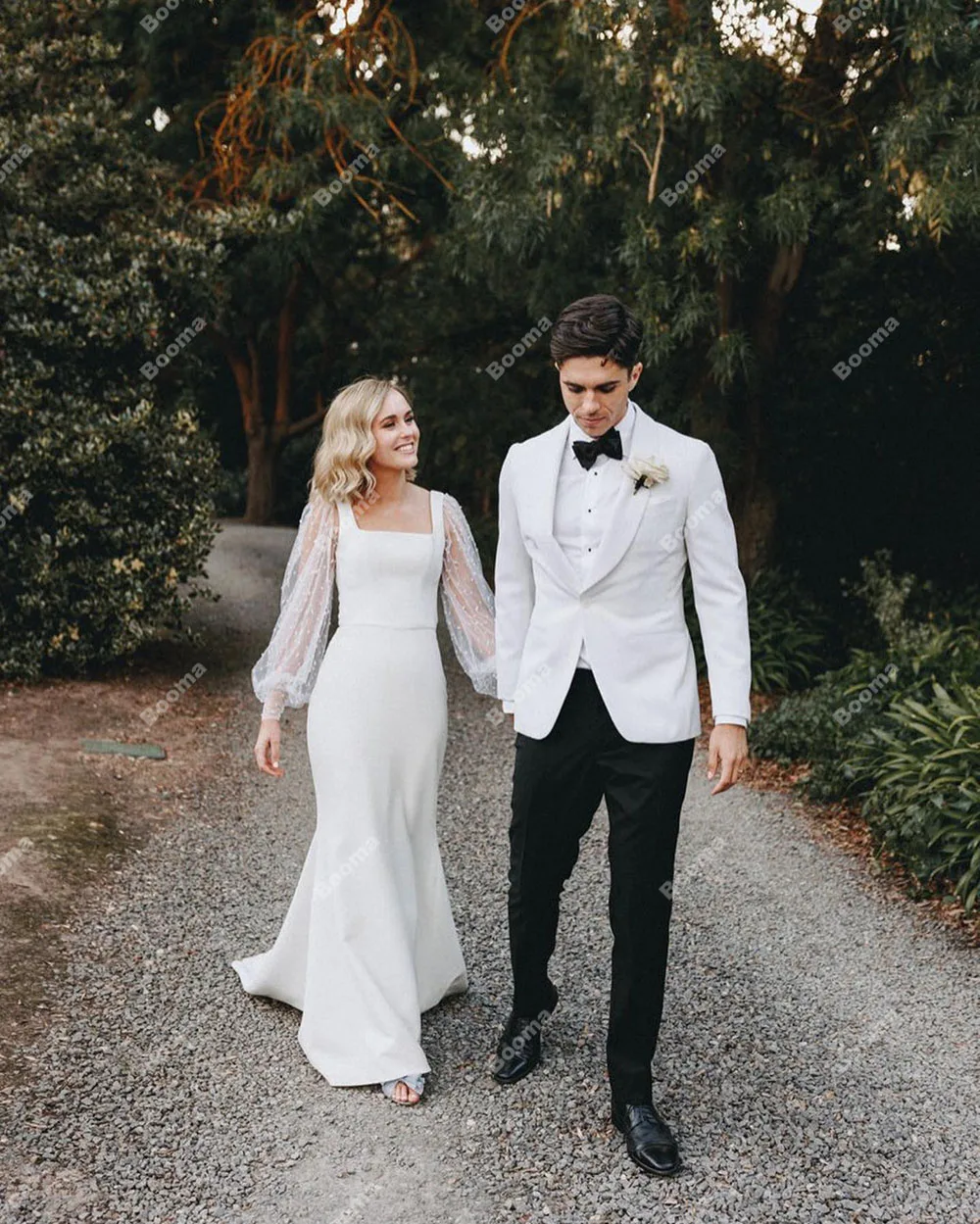 Booma-Robes de mariée sirène élégantes pour femmes, col carré, manches longues, fête des mariées, quelle que soit la longue robe de mariée, 2023