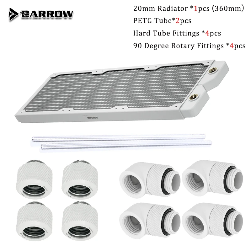 

Barrow Water Cooling Kit, 20/28mm Thick Radiator+G1/4'' 90 Degree Rotary Fittings+PETG Tubes+Connectors,Dabel-20a Dabel-28a