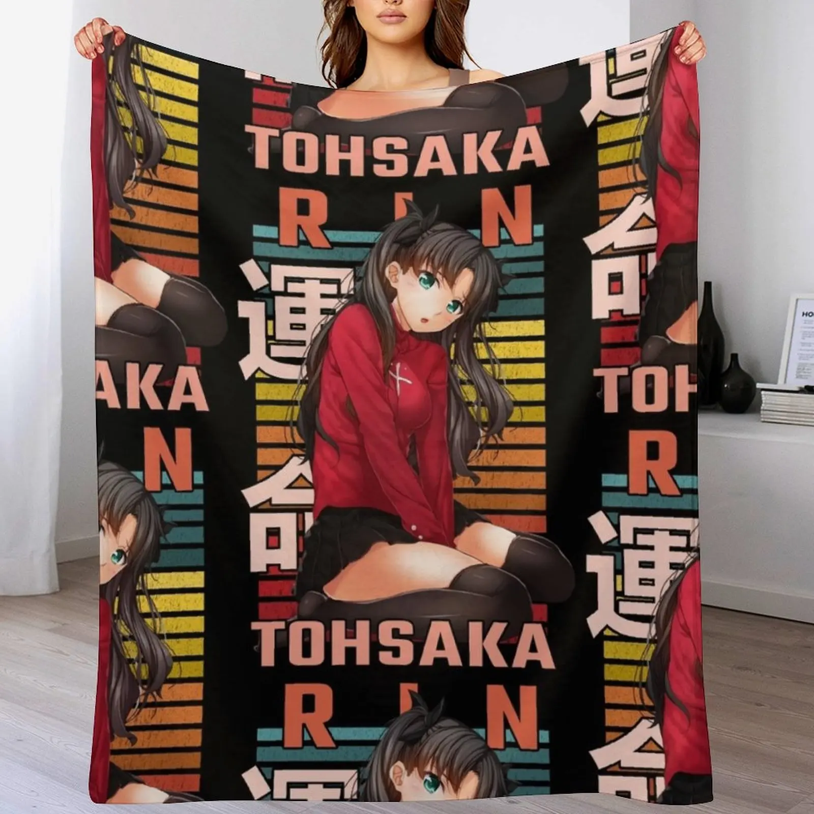 

Rin Tohsaka Fate/Zero Retro Anime Design Throw Blanket Cozy Warm Blanket for Bed Room Decor