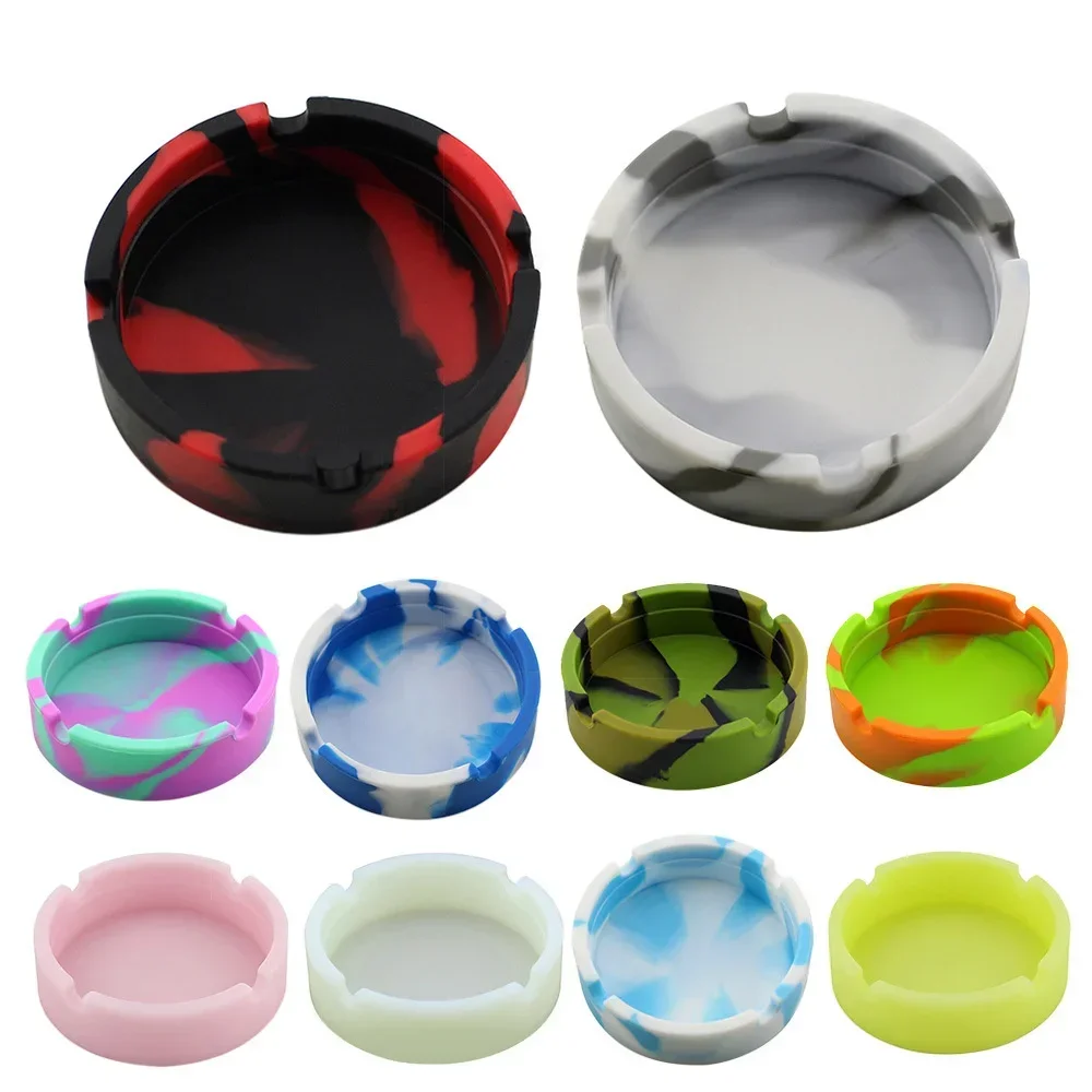 

JUSES Eco-Friendly Silicone Soft Round Ashtray Ash Tray PLuminous Portable Fluorescent Ashtrays Anti-Scalding Cigarette Holder