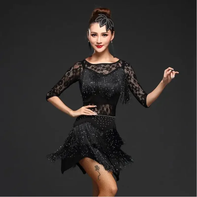 Latin dance dresses women/girls sexy sequin fringe ball skirt/tango/salsa/rumba/Latin clothes dresses for sale