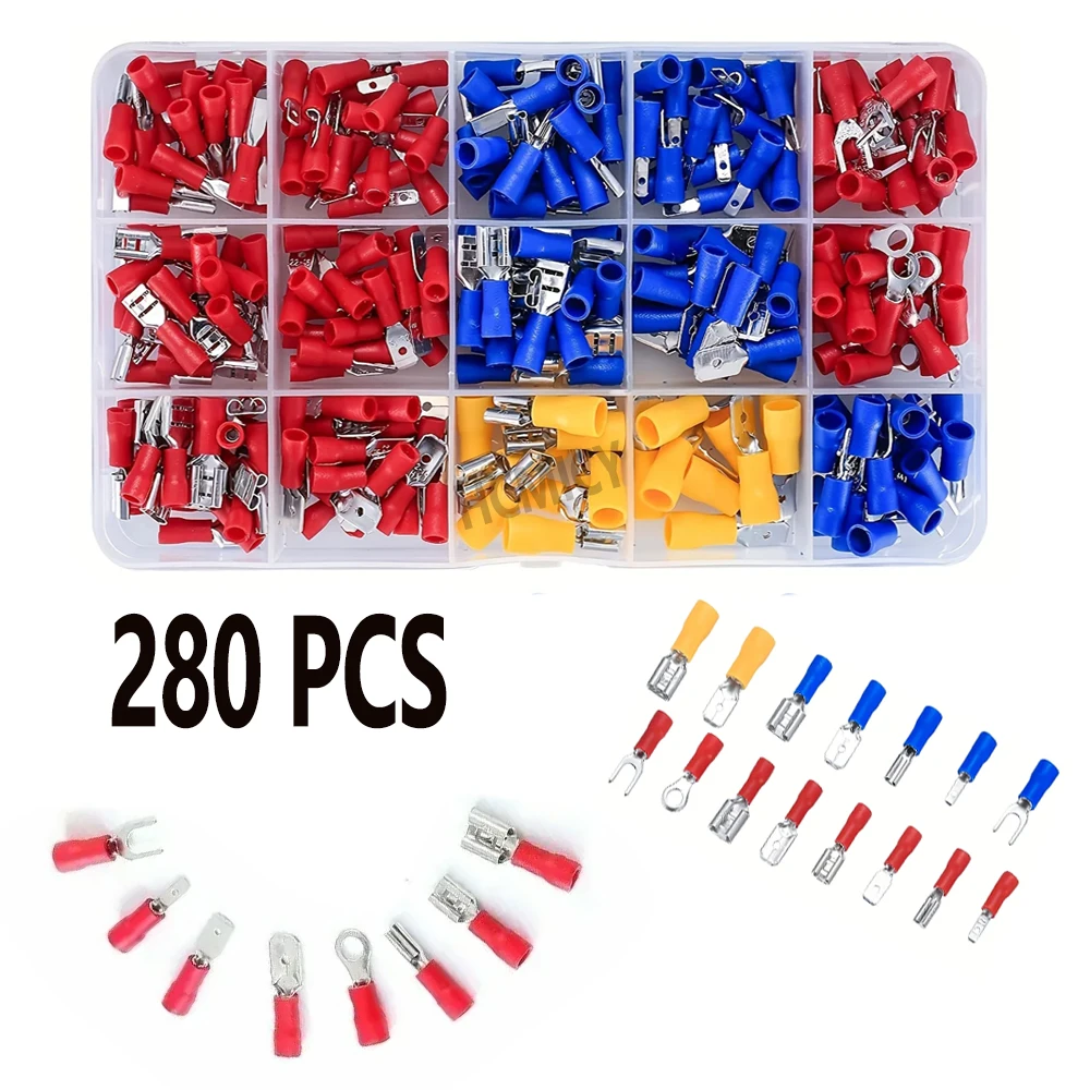 280pcs Durable Wire ConnectInsulated Termina Red Blue Yellow Male Female Insulated Terminals Cold Crimp Terminals Connector Kit