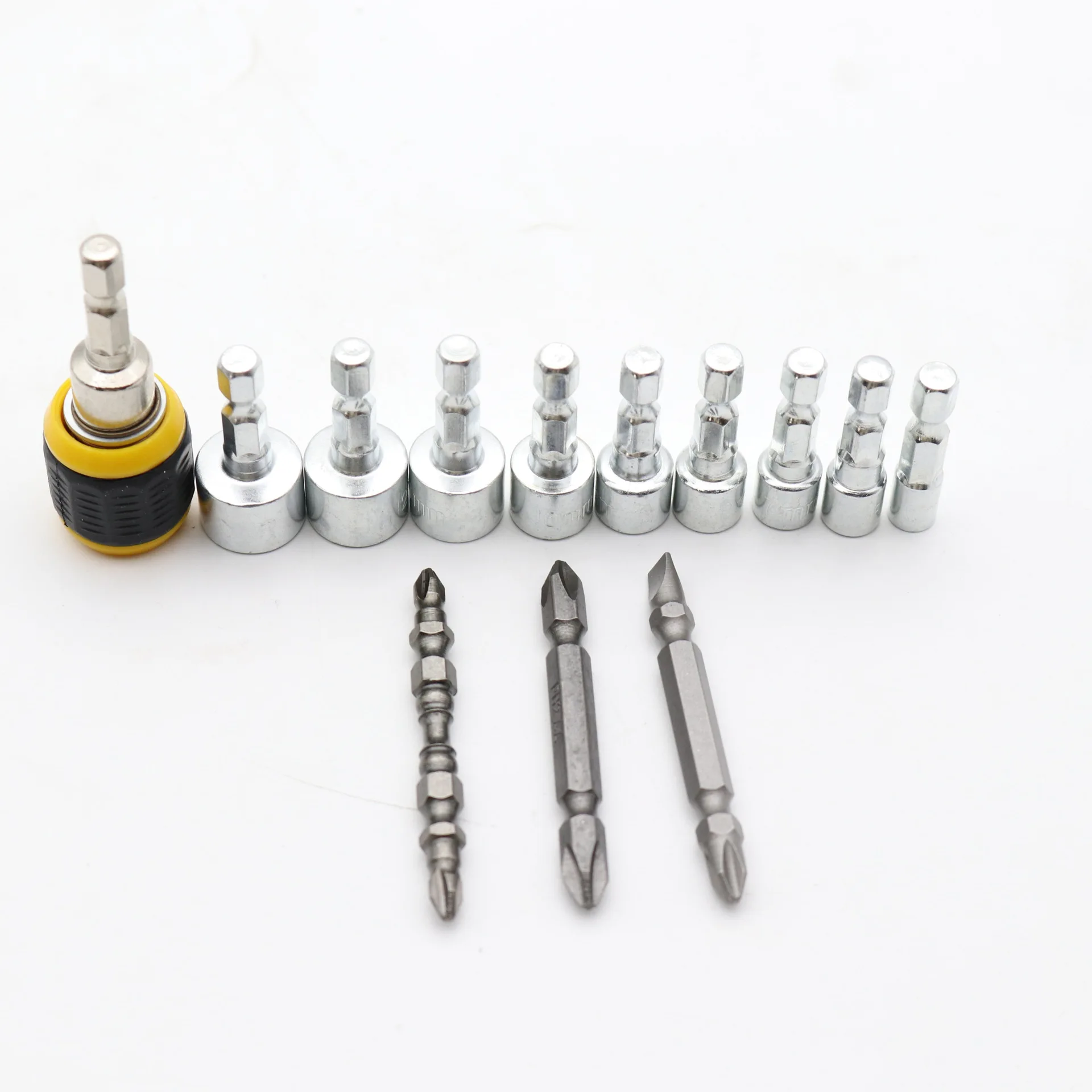 13-Piece Bit and Socket Set with Quick-Lock Self-Locking Extension Rod, 9 Sockets 5-13mm with 3 Bits and Connector for Home U