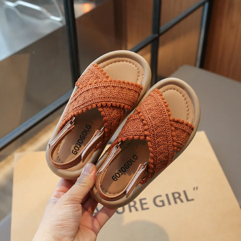 Summer Beach Shoes Knitted Chic Kids Princess Shoes Seaside Holiday Toddler Sandals Girl Slippers Ladies Flats Slides