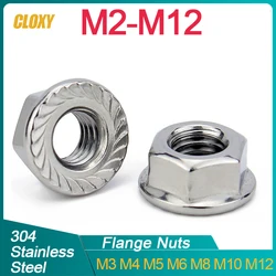 50/ 20/ 10/ 5pcs M3 M4 M5 M6 M8 M10 M12 High Quality Stainless Steel Hexagon Hex Head Serrated Spinlock Flange Nut Lock DIN6923