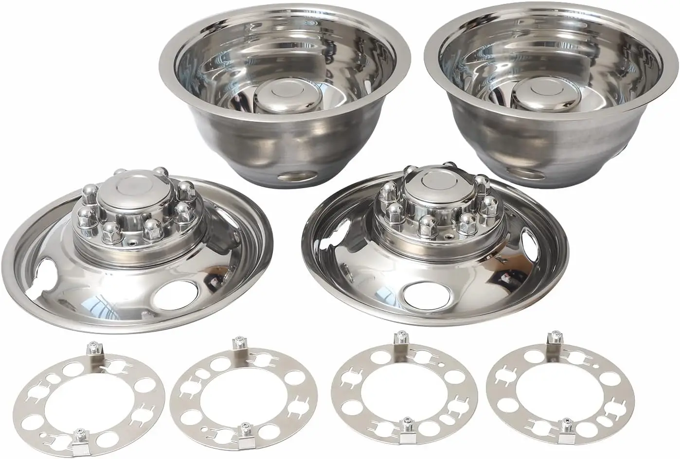 16 Inch 8 Lugs 4 Hand Holes Polished Stainless Steel Wheel Simulator Full Kits for 1974-2000 Chevy GMC 3500, 1974-1998 Ford F350