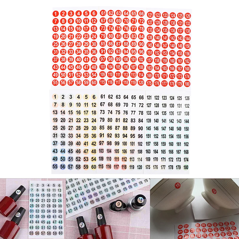 New 3Sheets Number Sticker 1-180 Label For Nail Polish Color Round Hologram Marking