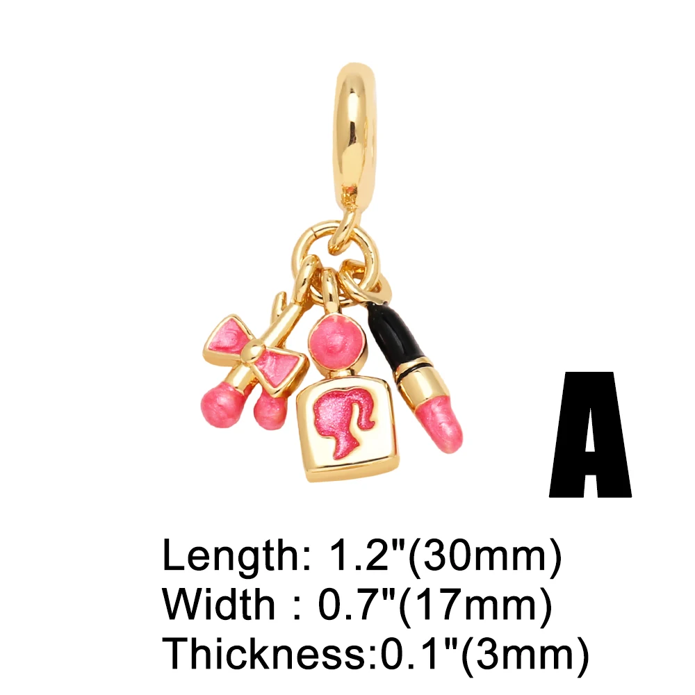 OCESRIO Fuchsia Enamel Make-up Pendant for Necklaces Copper Gold Plated Shopping Bag Handmade Jewelry Making Component pdtb745
