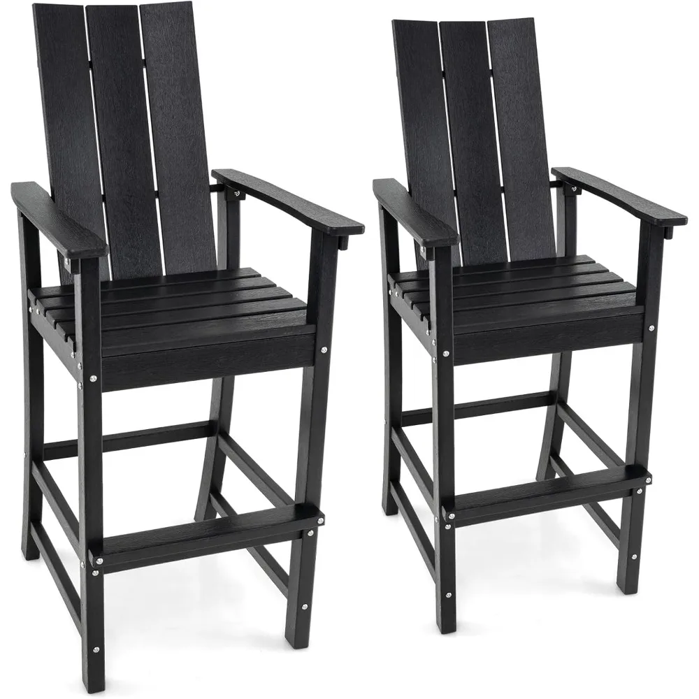 

52” Tall Adirondack Chair Set of 2, HDPE Outdoor Bar Stool with Ergonomic Backrest, Armrests, Footrest, Fire Pit Chair, All Wea