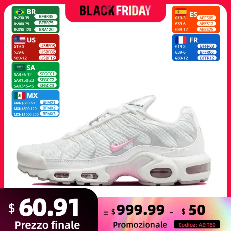 Nike Air Max Plus TN Comfortable Shock Absorption Women's Casual Running Shoes Anti-slip Wearable Sneakers White Pink Colorway