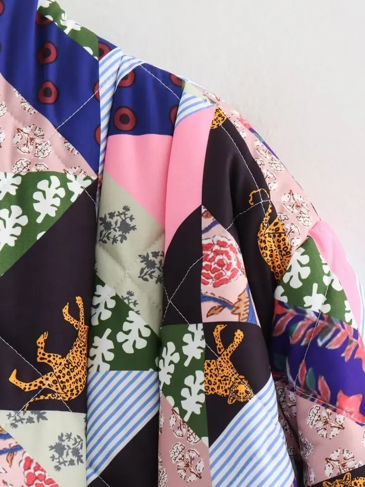 Luxury Floral Print Patchwork Lapel Collar Jacket Autumn Winter Cardigan Lightweight Coat Long Sleeves Top Design Streetwear New